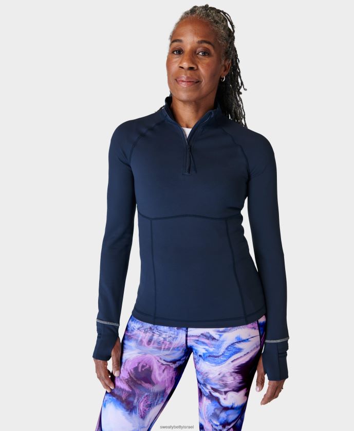 הַלבָּשָׁה נשים pro run חצי zip כחול כהה Sweaty Betty N6BPNB272