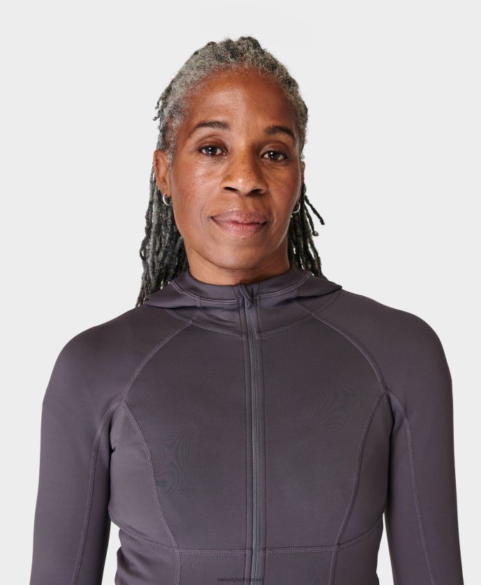 הַלבָּשָׁה נשים pro run zip up אפור עירוני Sweaty Betty N6BPNB131